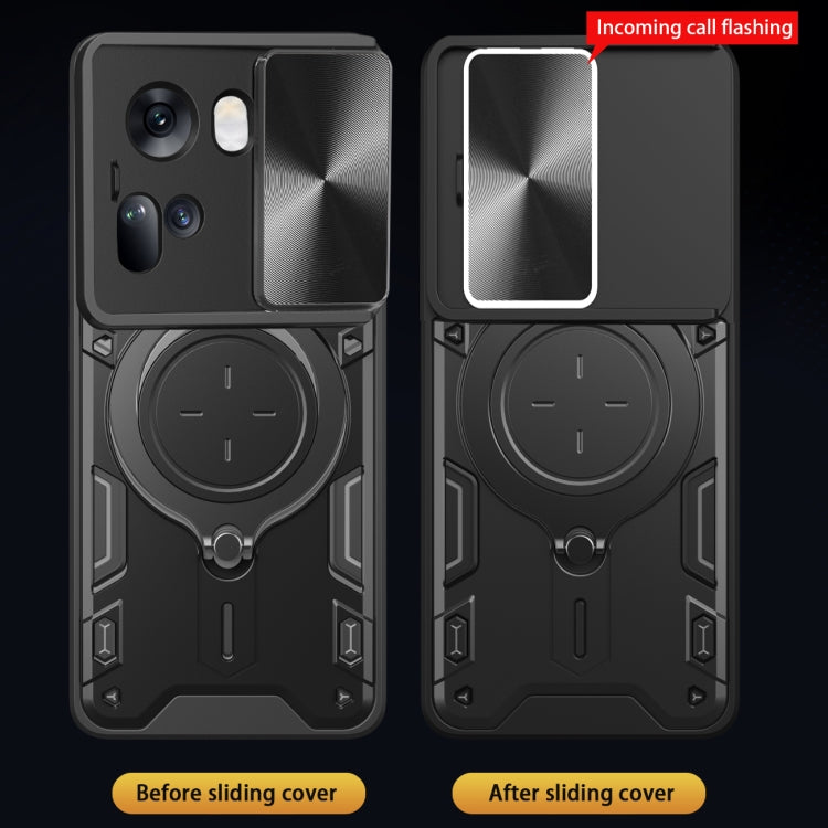 For OPPO Reno11 5G Global CD Texture Sliding Camshield Magnetic Holder Phone Case(Silver) - OPPO Cases by buy2fix | Online Shopping UK | buy2fix