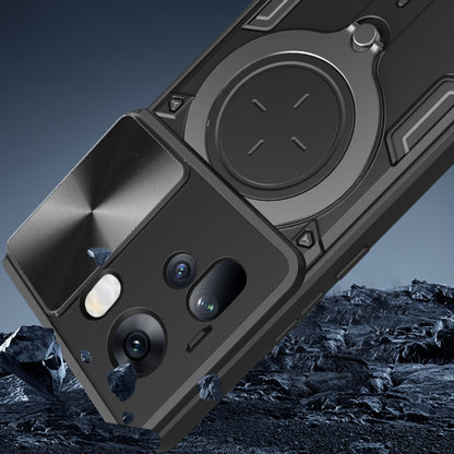 For OPPO Reno11 5G Global CD Texture Sliding Camshield Magnetic Holder Phone Case(Silver) - OPPO Cases by buy2fix | Online Shopping UK | buy2fix