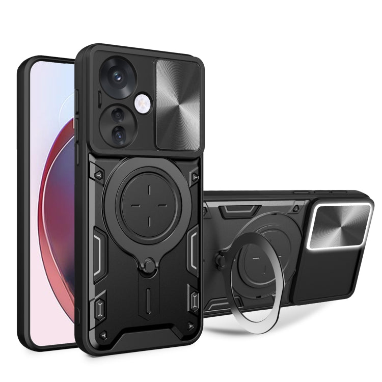 For OPPO Reno11 F 5G Global CD Texture Sliding Camshield Magnetic Holder Phone Case(Black) - OPPO Cases by buy2fix | Online Shopping UK | buy2fix