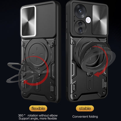 For OPPO Reno11 F 5G Global CD Texture Sliding Camshield Magnetic Holder Phone Case(Black) - OPPO Cases by buy2fix | Online Shopping UK | buy2fix