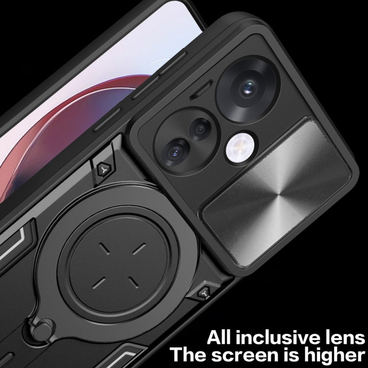 For OPPO Reno11 F 5G Global CD Texture Sliding Camshield Magnetic Holder Phone Case(Black) - OPPO Cases by buy2fix | Online Shopping UK | buy2fix