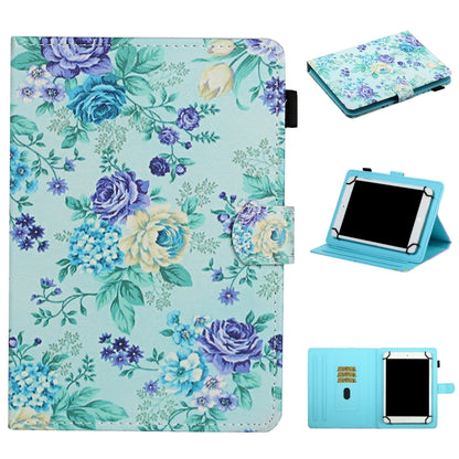 For 8 inch Universal Tablet PC Flower Pattern Horizontal Flip Leather Case with Card Slots & Holder(Purple Flower) - 8 inch by buy2fix | Online Shopping UK | buy2fix