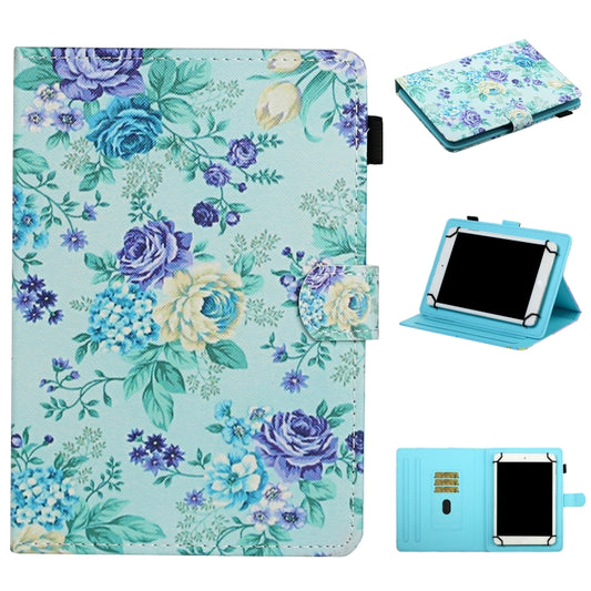 For 8 inch Universal Tablet PC Flower Pattern Horizontal Flip Leather Case with Card Slots & Holder(Purple Flower) - 8 inch by buy2fix | Online Shopping UK | buy2fix