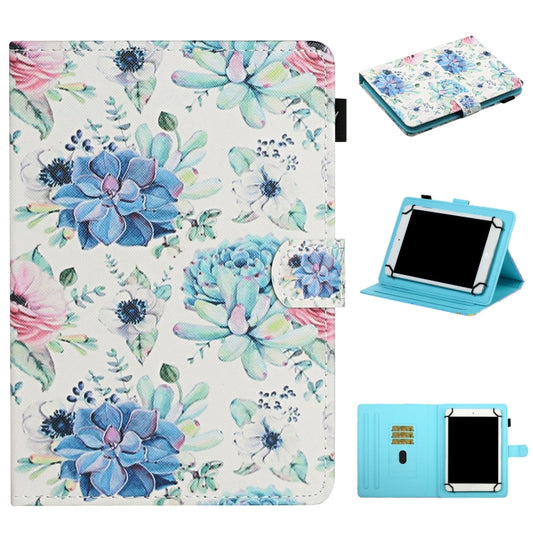 For 8 inch Universal Tablet PC Flower Pattern Horizontal Flip Leather Case with Card Slots & Holder(Blue Flower On White) - 8 inch by buy2fix | Online Shopping UK | buy2fix