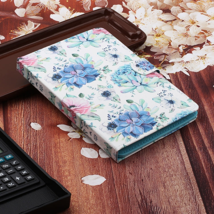 For 8 inch Universal Tablet PC Flower Pattern Horizontal Flip Leather Case with Card Slots & Holder(Blue Flower On White) - 8 inch by buy2fix | Online Shopping UK | buy2fix