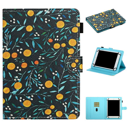 For 10 inch Universal Tablet PC Flower Pattern Horizontal Flip Leather Case with Card Slots & Holder(Yellow Fruit) - 10 - 11 inch by buy2fix | Online Shopping UK | buy2fix