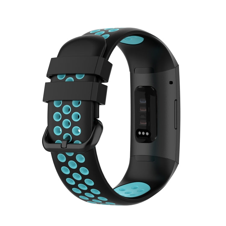 For Fitbit Charge 4 / Charge 3 / Charge 3 SE Watch Button Two Colors Silicone Replacement Strap Watchband(Black Teal) - Watch Bands by buy2fix | Online Shopping UK | buy2fix