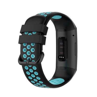 For Fitbit Charge 4 / Charge 3 / Charge 3 SE Watch Button Two Colors Silicone Replacement Strap Watchband(Black Teal) - Watch Bands by buy2fix | Online Shopping UK | buy2fix