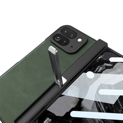 For Google Pixel 9 Pro Fold GKK Integrated Frosted Fold Hinge Leather Phone Case with Holder(Green) by GKK