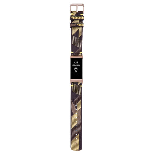 For Fitbit Charge 4 / Charge 3 / Charge 3 SE Stainless Steel Head Grain Nylon Denim Replacement Strap Watchband(Yellow Stripe) - Watch Bands by buy2fix | Online Shopping UK | buy2fix