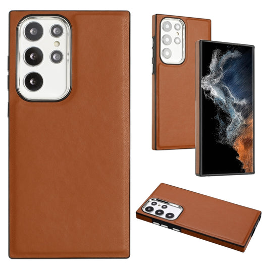 For Samsung Galaxy S22 Ultra 5G Leather Texture Full Coverage Phone Case(Brown) by buy2fix