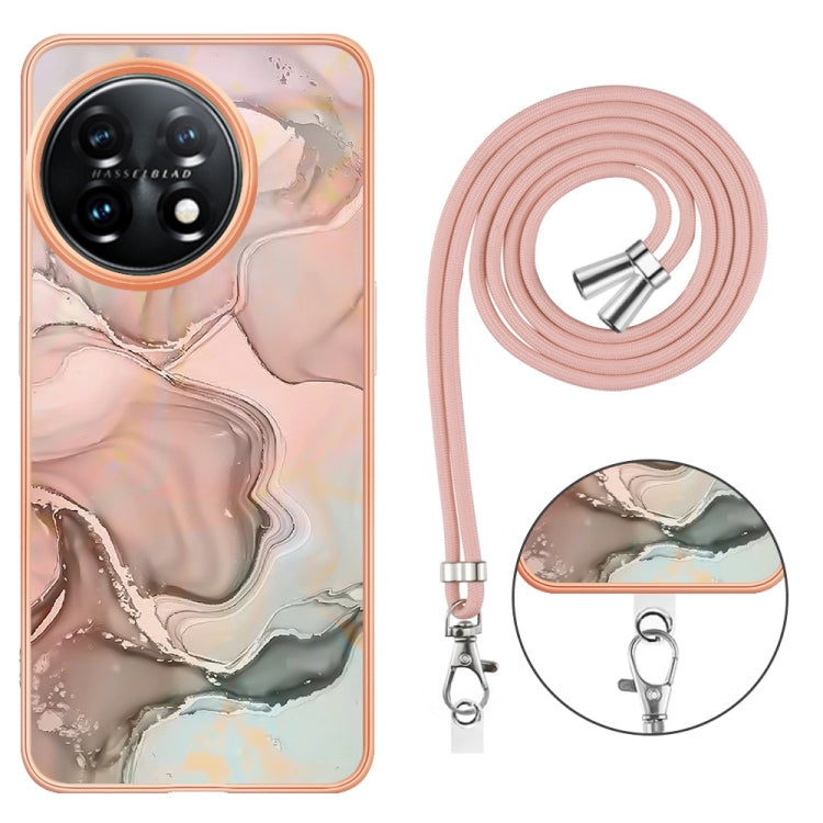 For OnePlus 11 Electroplating Marble Dual-side IMD Phone Case with Lanyard(Rose Gold 015) - OnePlus Cases by buy2fix | Online Shopping UK | buy2fix