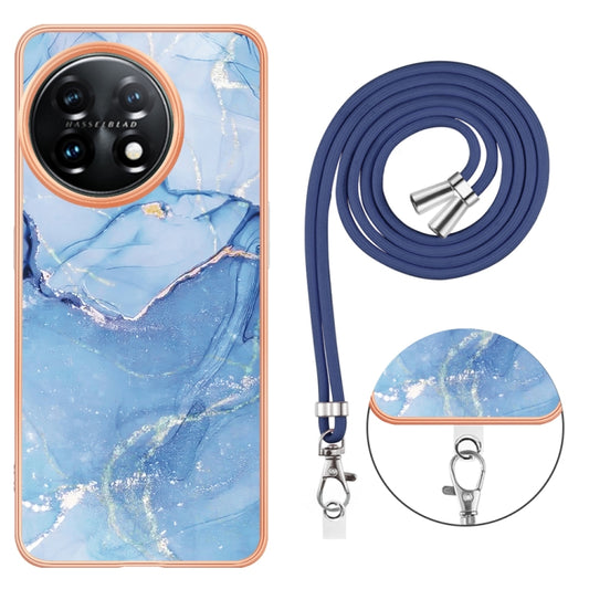 For OnePlus 11 Electroplating Marble Dual-side IMD Phone Case with Lanyard(Blue 018) - OnePlus Cases by buy2fix | Online Shopping UK | buy2fix
