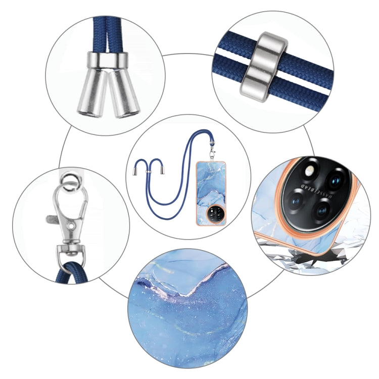 For OnePlus 11 Electroplating Marble Dual-side IMD Phone Case with Lanyard(Blue 018) - OnePlus Cases by buy2fix | Online Shopping UK | buy2fix