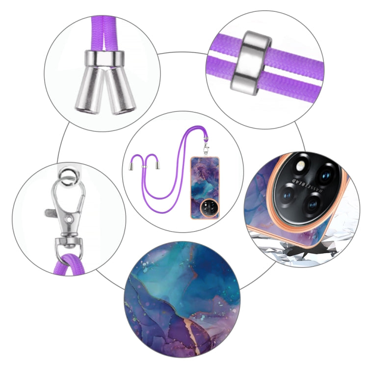 For OnePlus 11 Electroplating Marble Dual-side IMD Phone Case with Lanyard(Purple 016) - OnePlus Cases by buy2fix | Online Shopping UK | buy2fix