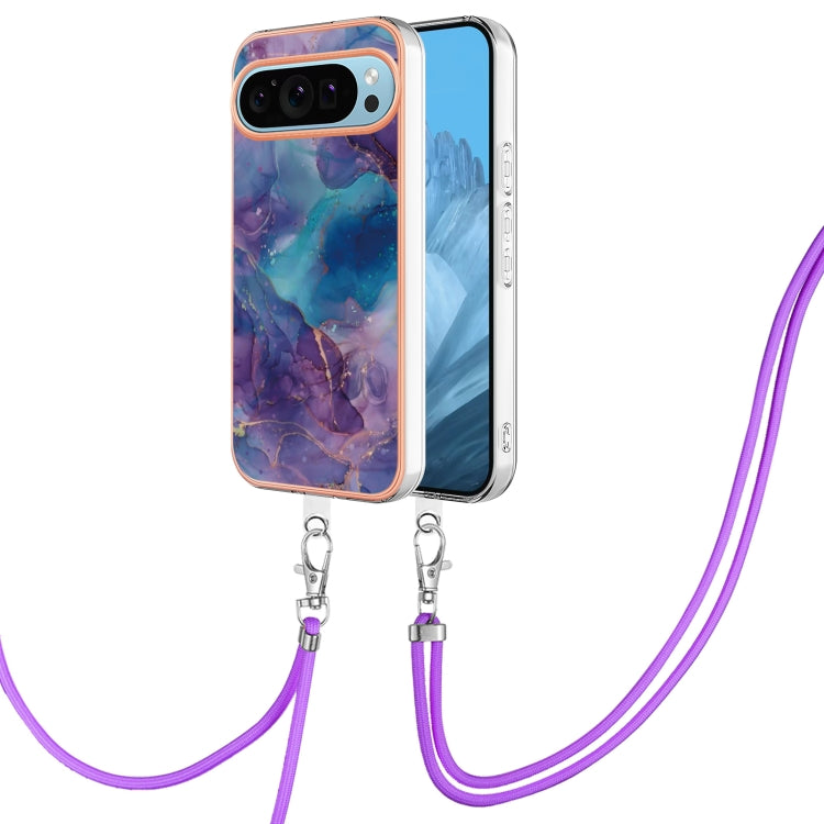 For Google Pixel 9 / 9 Pro Electroplating Marble Dual-side IMD Phone Case with Lanyard(Purple 016) by buy2fix