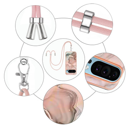 For Google Pixel 9 Pro XL Electroplating Marble Dual-side IMD Phone Case with Lanyard(Rose Gold 015) by buy2fix