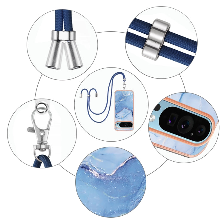 For Google Pixel 9 Pro XL Electroplating Marble Dual-side IMD Phone Case with Lanyard(Blue 018) by buy2fix