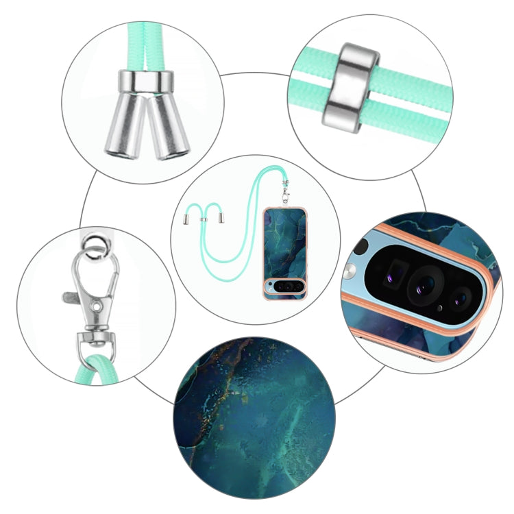 For Google Pixel 9 Pro XL Electroplating Marble Dual-side IMD Phone Case with Lanyard(Green 017) by buy2fix