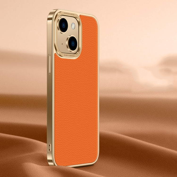 For iPhone 14 / 13 Litchi Texture Genuine Leather Phone Case(Orange) - iPhone 14 Cases by buy2fix | Online Shopping UK | buy2fix