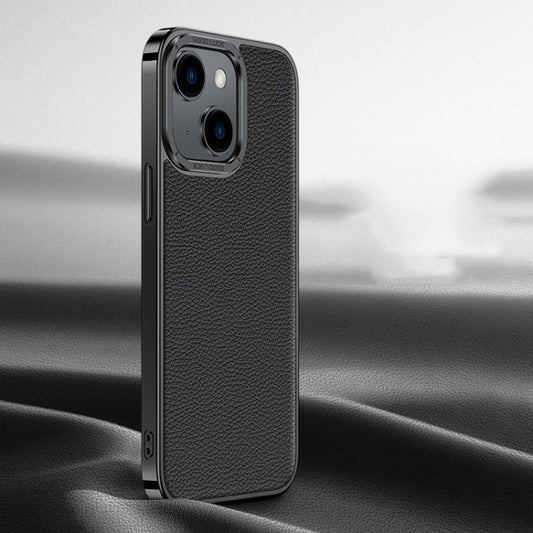 For iPhone 14 / 13 Litchi Texture Genuine Leather Phone Case(Black) - iPhone 14 Cases by buy2fix | Online Shopping UK | buy2fix