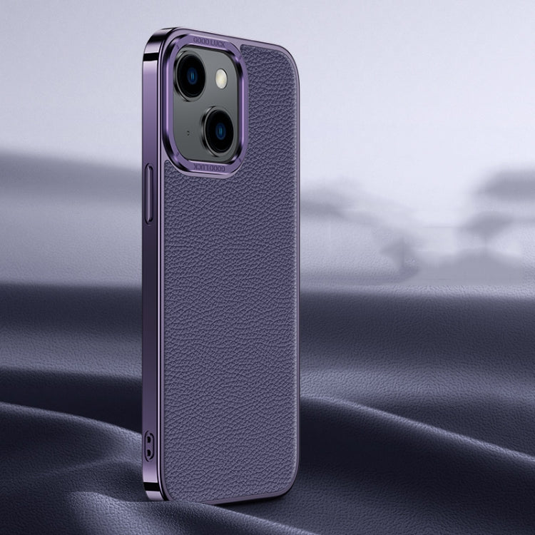 For iPhone 14 / 13 Litchi Texture Genuine Leather Phone Case(Purple) - iPhone 14 Cases by buy2fix | Online Shopping UK | buy2fix