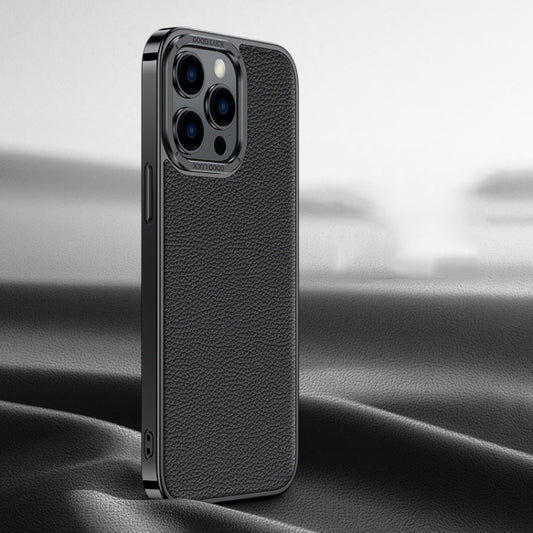 For iPhone 14 Pro Litchi Texture Genuine Leather Phone Case(Black) - iPhone 14 Pro Cases by buy2fix | Online Shopping UK | buy2fix