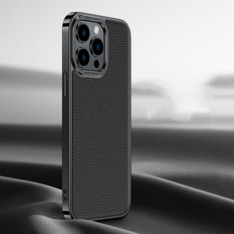 For iPhone 14 Pro Max Litchi Texture Genuine Leather Phone Case(Black) - iPhone 14 Pro Max Cases by buy2fix | Online Shopping UK | buy2fix