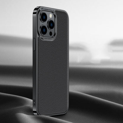 For iPhone 14 Pro Max Litchi Texture Genuine Leather Phone Case(Black) - iPhone 14 Pro Max Cases by buy2fix | Online Shopping UK | buy2fix