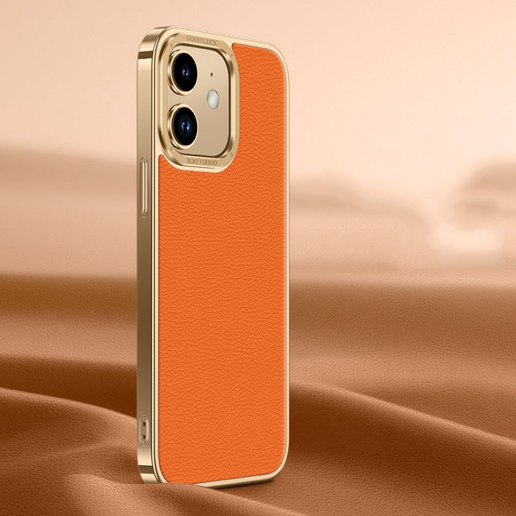 For iPhone 12 Litchi Texture Genuine Leather Phone Case(Orange) - iPhone 12 / 12 Pro Cases by buy2fix | Online Shopping UK | buy2fix