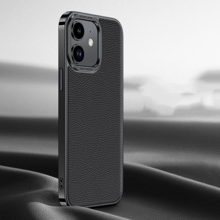 For iPhone 12 Litchi Texture Genuine Leather Phone Case(Black) - iPhone 12 / 12 Pro Cases by buy2fix | Online Shopping UK | buy2fix