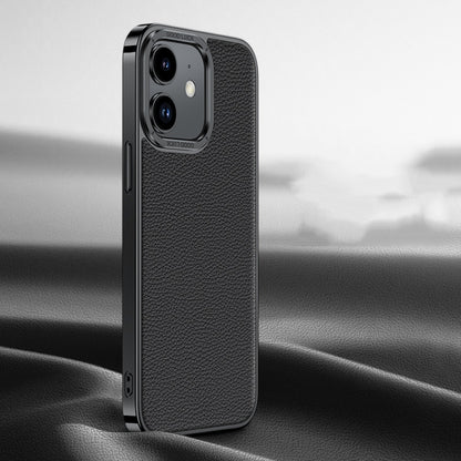 For iPhone 12 Litchi Texture Genuine Leather Phone Case(Black) - iPhone 12 / 12 Pro Cases by buy2fix | Online Shopping UK | buy2fix