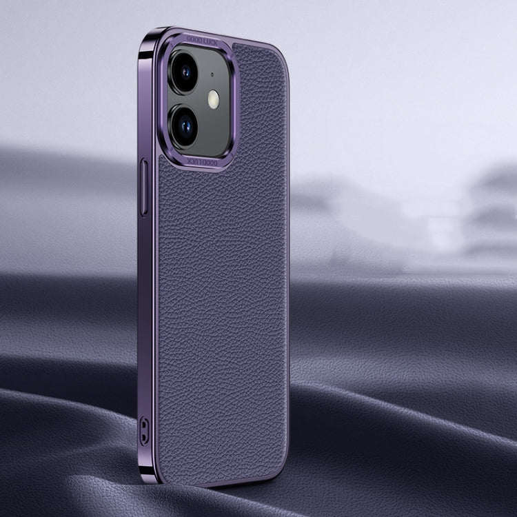 For iPhone 12 Litchi Texture Genuine Leather Phone Case(Purple) - iPhone 12 / 12 Pro Cases by buy2fix | Online Shopping UK | buy2fix