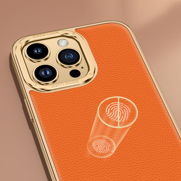 For iPhone 14 Pro Max Litchi Texture Genuine Leather Phone Case(Orange) - iPhone 14 Pro Max Cases by buy2fix | Online Shopping UK | buy2fix