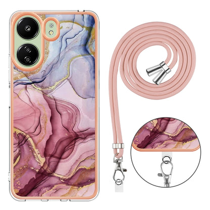 For Xiaomi Redmi 13C 4G Electroplating Marble Dual-side IMD Phone Case with Lanyard(Rose Red 014) by buy2fix