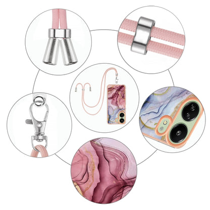 For Xiaomi Redmi 13C 4G Electroplating Marble Dual-side IMD Phone Case with Lanyard(Rose Red 014) by buy2fix