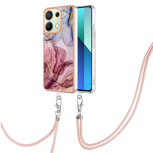 For Xiaomi Redmi Note 13 4G Global Electroplating Marble Dual-side IMD Phone Case with Lanyard(Rose Red 014) - Xiaomi Cases by buy2fix | Online Shopping UK | buy2fix