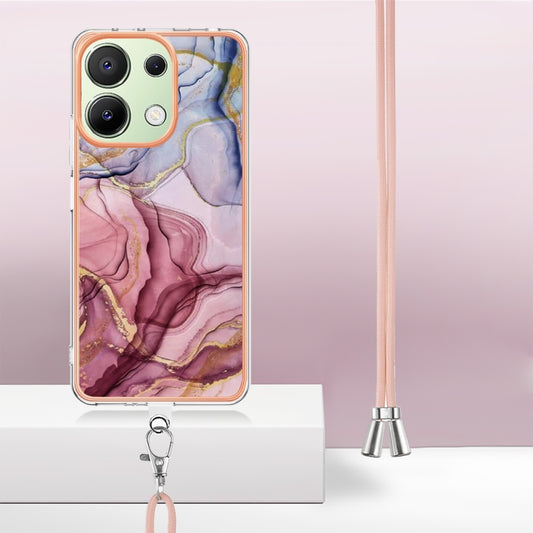 For Xiaomi Redmi Note 13 4G Global Electroplating Marble Dual-side IMD Phone Case with Lanyard(Rose Red 014) - Xiaomi Cases by buy2fix | Online Shopping UK | buy2fix
