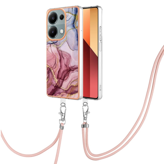 For Xiaomi Redmi Note 13 Pro 4G Global Electroplating Marble Dual-side IMD Phone Case with Lanyard(Rose Red 014) - Xiaomi Cases by buy2fix | Online Shopping UK | buy2fix