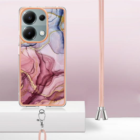 For Xiaomi Redmi Note 13 Pro 4G Global Electroplating Marble Dual-side IMD Phone Case with Lanyard(Rose Red 014) - Xiaomi Cases by buy2fix | Online Shopping UK | buy2fix