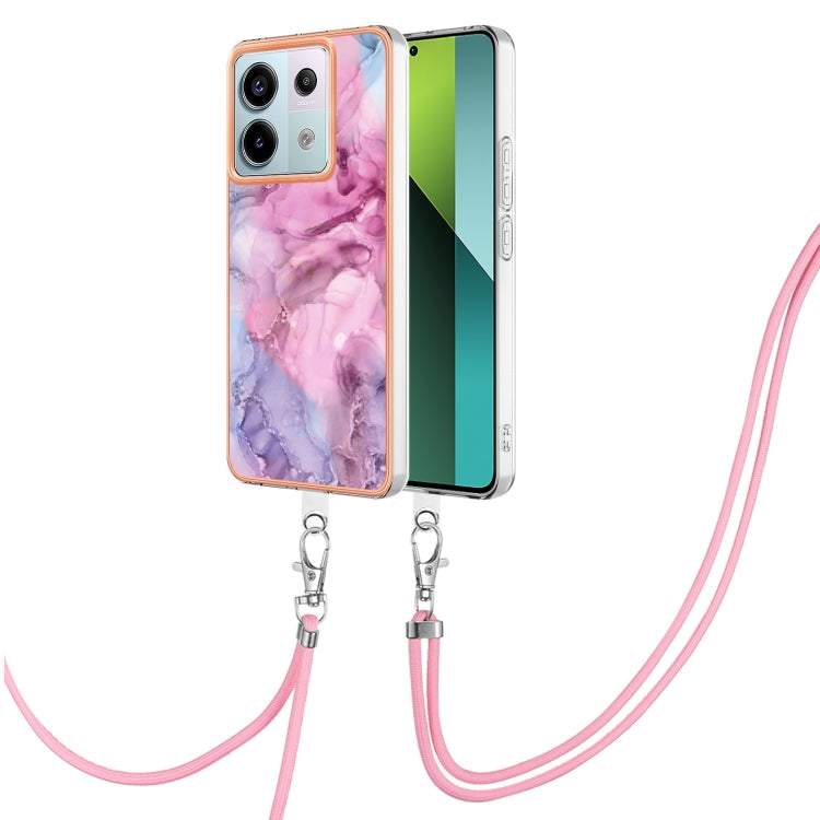 For Xiaomi Redmi Note 13 Pro 5G Global Electroplating Marble Dual-side IMD Phone Case with Lanyard(Pink 013) - Xiaomi Cases by buy2fix | Online Shopping UK | buy2fix