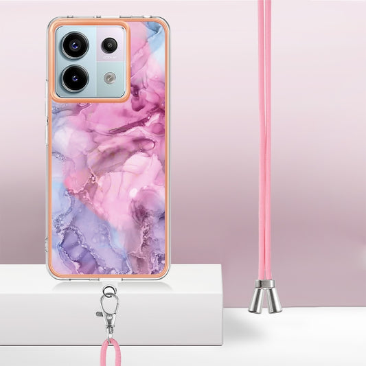 For Xiaomi Redmi Note 13 Pro 5G Global Electroplating Marble Dual-side IMD Phone Case with Lanyard(Pink 013) - Xiaomi Cases by buy2fix | Online Shopping UK | buy2fix