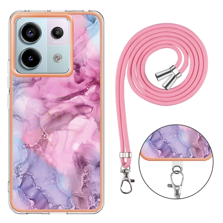 For Xiaomi Redmi Note 13 Pro 5G Global Electroplating Marble Dual-side IMD Phone Case with Lanyard(Pink 013) - Xiaomi Cases by buy2fix | Online Shopping UK | buy2fix