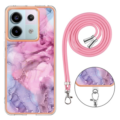 For Xiaomi Redmi Note 13 Pro 5G Global Electroplating Marble Dual-side IMD Phone Case with Lanyard(Pink 013) - Xiaomi Cases by buy2fix | Online Shopping UK | buy2fix