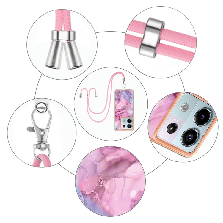 For Xiaomi Redmi Note 13 Pro 5G Global Electroplating Marble Dual-side IMD Phone Case with Lanyard(Pink 013) - Xiaomi Cases by buy2fix | Online Shopping UK | buy2fix