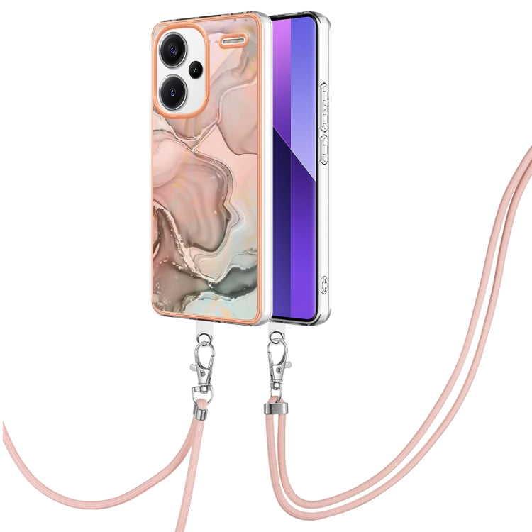 For Xiaomi Redmi Note 13 Pro+ 5G Electroplating Marble Dual-side IMD Phone Case with Lanyard(Rose Gold 015) - Xiaomi Cases by buy2fix | Online Shopping UK | buy2fix