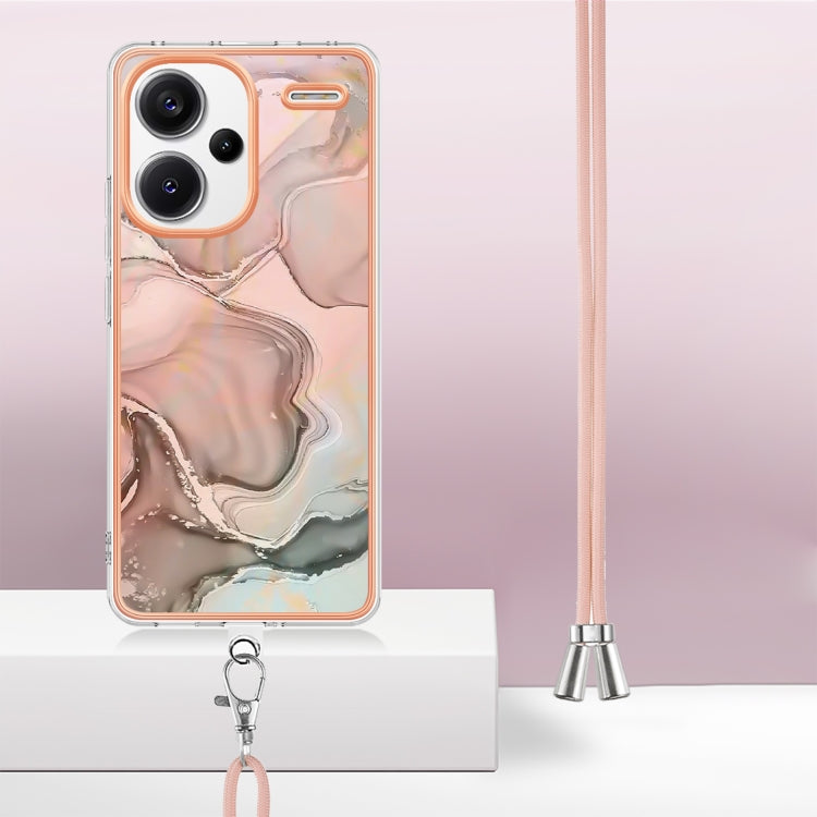 For Xiaomi Redmi Note 13 Pro+ 5G Electroplating Marble Dual-side IMD Phone Case with Lanyard(Rose Gold 015) - Xiaomi Cases by buy2fix | Online Shopping UK | buy2fix