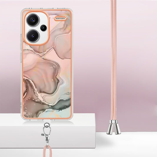 For Xiaomi Redmi Note 13 Pro+ 5G Electroplating Marble Dual-side IMD Phone Case with Lanyard(Rose Gold 015) - Xiaomi Cases by buy2fix | Online Shopping UK | buy2fix