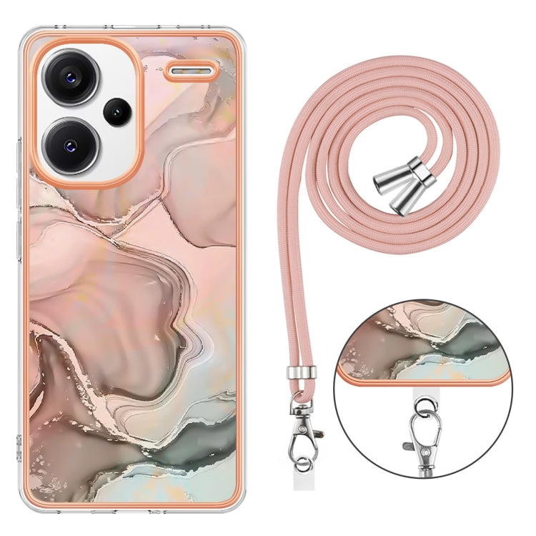 For Xiaomi Redmi Note 13 Pro+ 5G Electroplating Marble Dual-side IMD Phone Case with Lanyard(Rose Gold 015) - Xiaomi Cases by buy2fix | Online Shopping UK | buy2fix