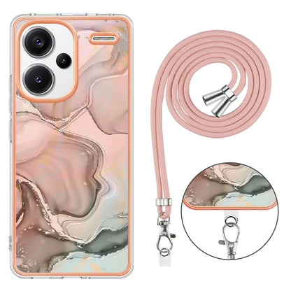For Xiaomi Redmi Note 13 Pro+ 5G Electroplating Marble Dual-side IMD Phone Case with Lanyard(Rose Gold 015) - Xiaomi Cases by buy2fix | Online Shopping UK | buy2fix